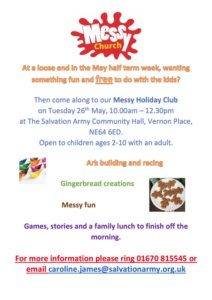 Messy Church Session at Newbiggin Salvation Army on 26th May 2026