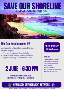Save our Shoreline, Free Event on 2nd June at Newbiggin Sports & Community Hub